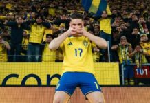 Viktor Gyökeres varemerker sin mål feiring